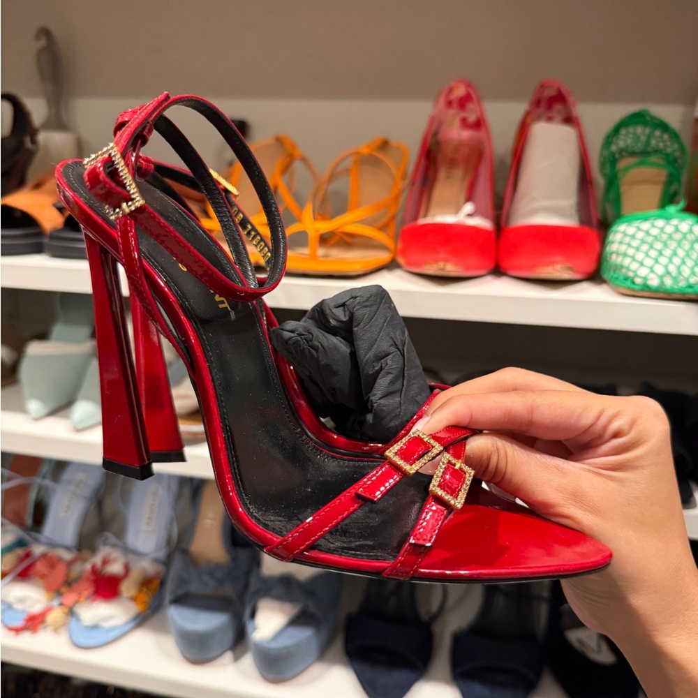 Yves Saint Laurent Red Patent Strappy Heel - Picture 4 of 8